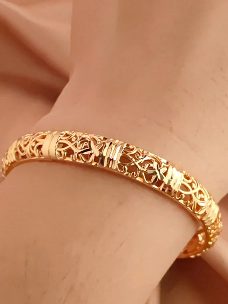Gold Color Bangle Openwork Wedding Bracelet Dubai Style - Tophatter Daily Deals